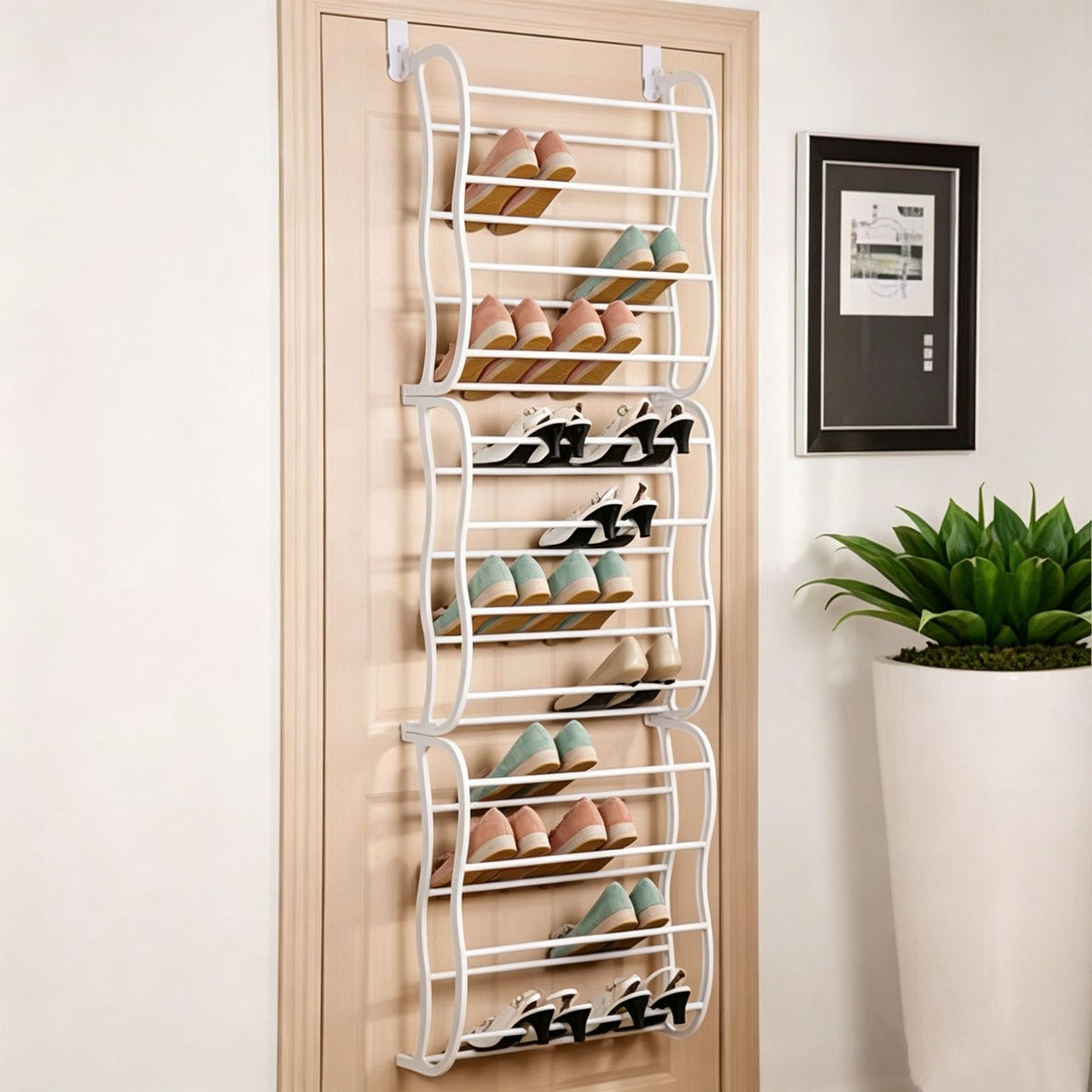 36 PAIR OVER DOOR HANGING SHOE RACK 12 TIER SHELF ORGANISER STORAGE STAND HOLDER
