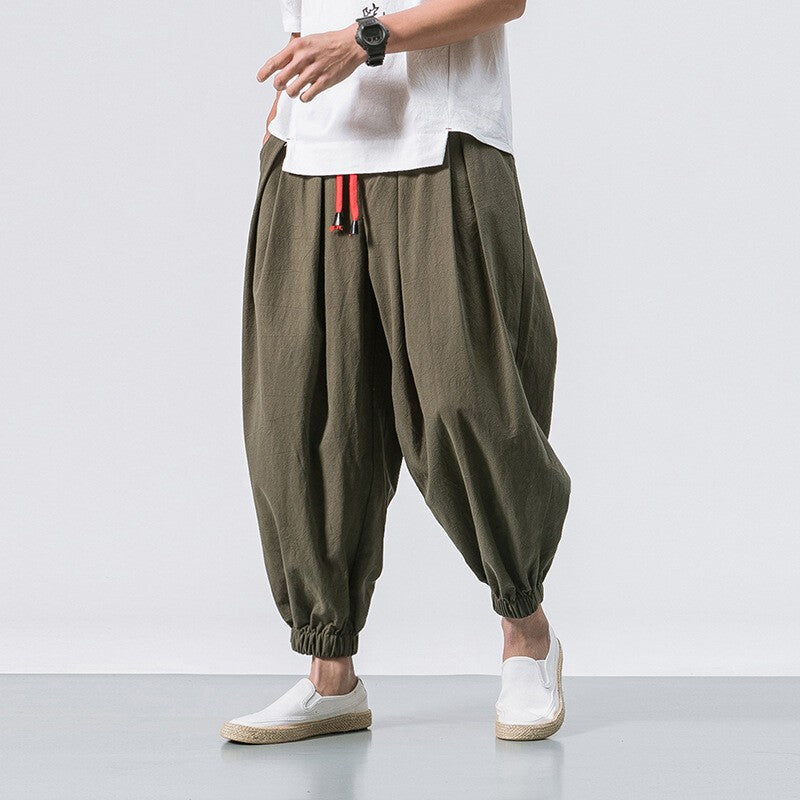 Men Summer Casual Harem Pants Elasticated Waist Bottoms Baggy Wide Leg Trousers