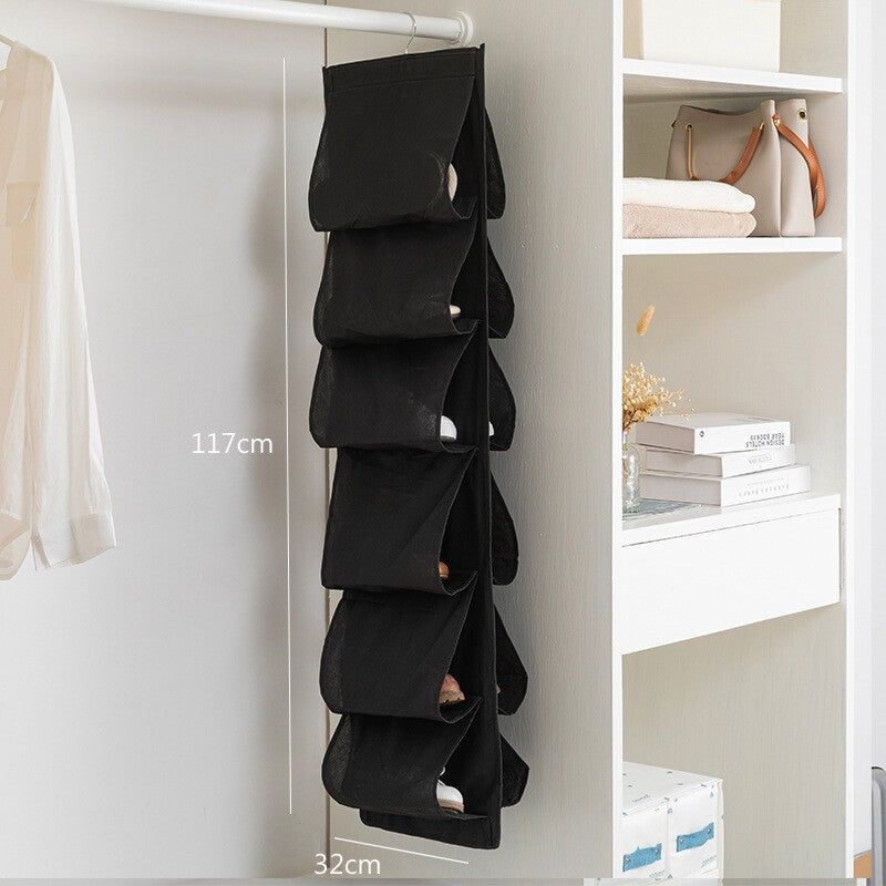 6 Large Pockets Hanging Shoe Organizer Fabric Dual Sided Shoe Holder Rack