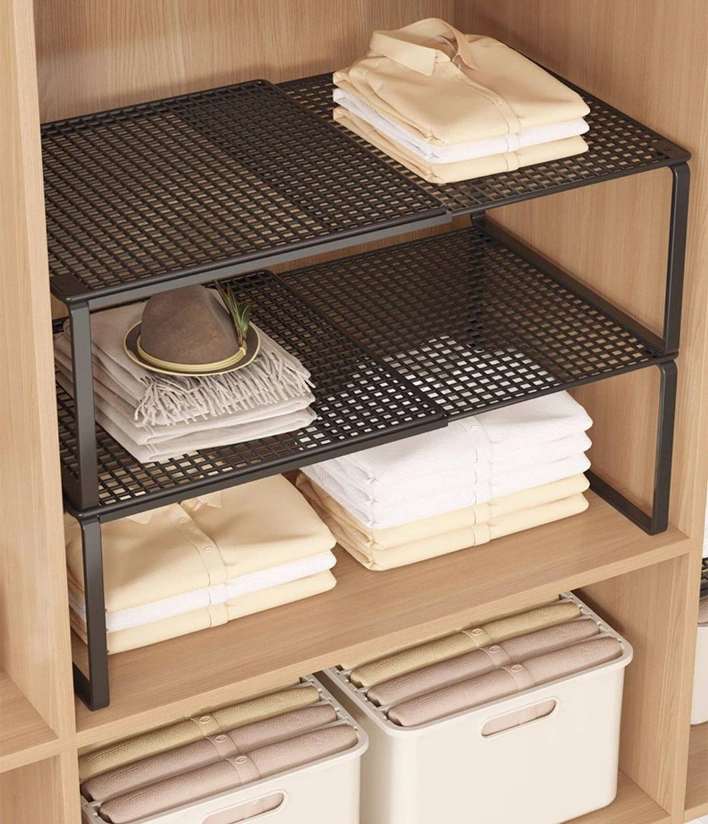 Metal Closet Shelf Adjustable Stackable Shelves DIY Wardrobe Organizer Cabinet