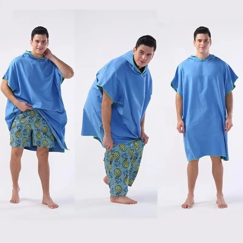 Men Women Changing Robe Beach Towel Bath Hooded Quick Dry Poncho Bathrobe