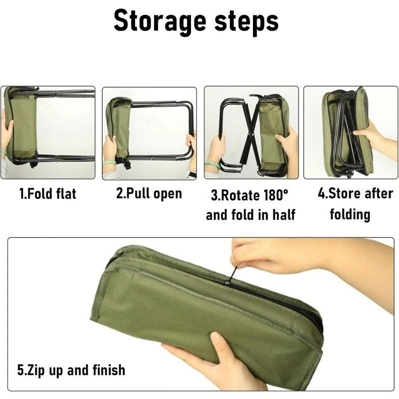 Khaki Foldable Backpack Stool Portable Mini Outdoor Camping Folding Seat Chair