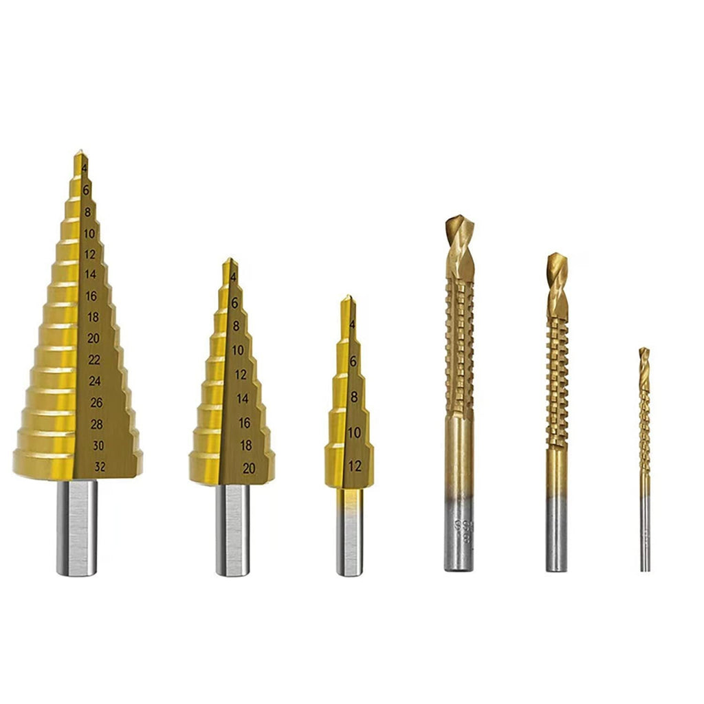 6PCS 4mm-32mm Spiral Step Cone Drill Metal Hole Cutter Titanium Nitride Coat UK