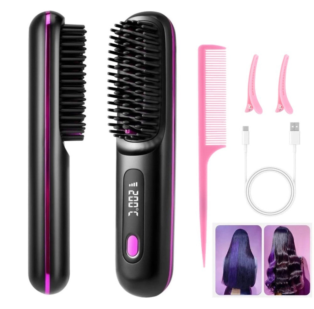 Go Brush Pro, Cordless Hair Straightener Comb, Ionic Heated Hair Brush, Ceramic~