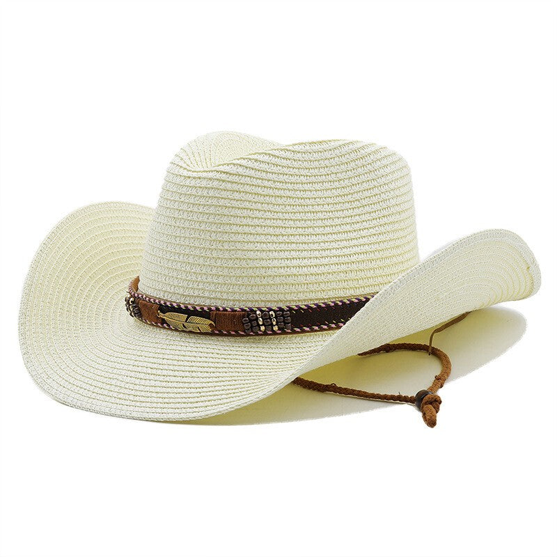 Women Mens Straw Western Cowboy Hat Outdoor Wide Brim Sun Protection Hat New uk