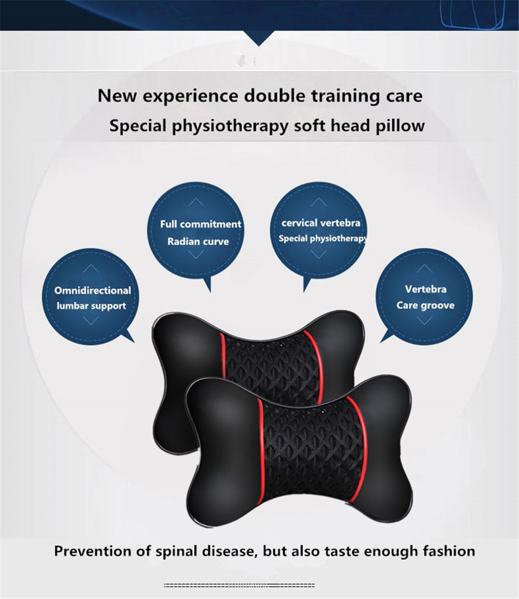 PU Leather Knitted Neck Support Cushion 2 Pack Car Seat Headrest Pillows