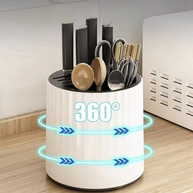 Rotating Knife Holder Block 360° Kitchen Knife Storage Stand Drain Tray