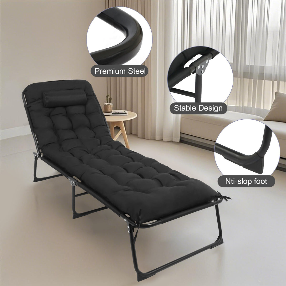 Reclining Sun Lounger Garden Folding Chair Recliner Beach Camping Bed with mat