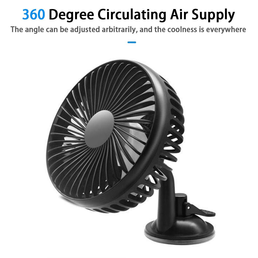 3 Speed USB Cooling Fan with Suction Cup For Car Van Caravan Universal 12V/24V