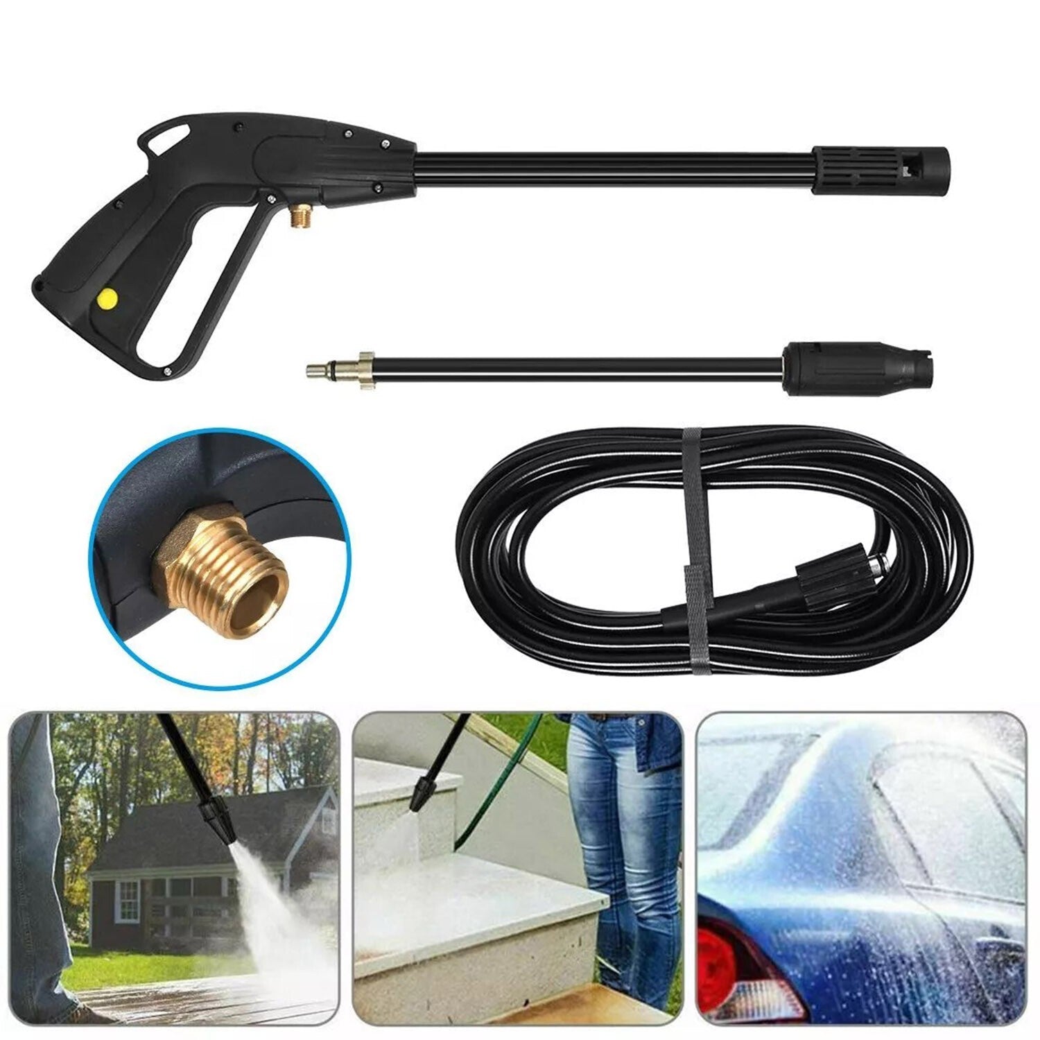 High Pressure Power Washer Spray Gun Jet Lance Trigger Wash Wand & 8M Hose kit