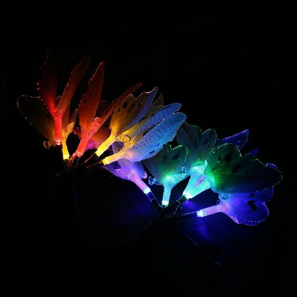 12Pcs LED Solar Powered Butterfly Fiber Optic Fairy String Outdoor Garden Lights