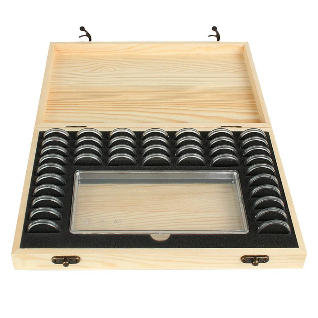 Wood Coins Storage Box Case Holder Set for Certified Coin w/ 40x Capsules