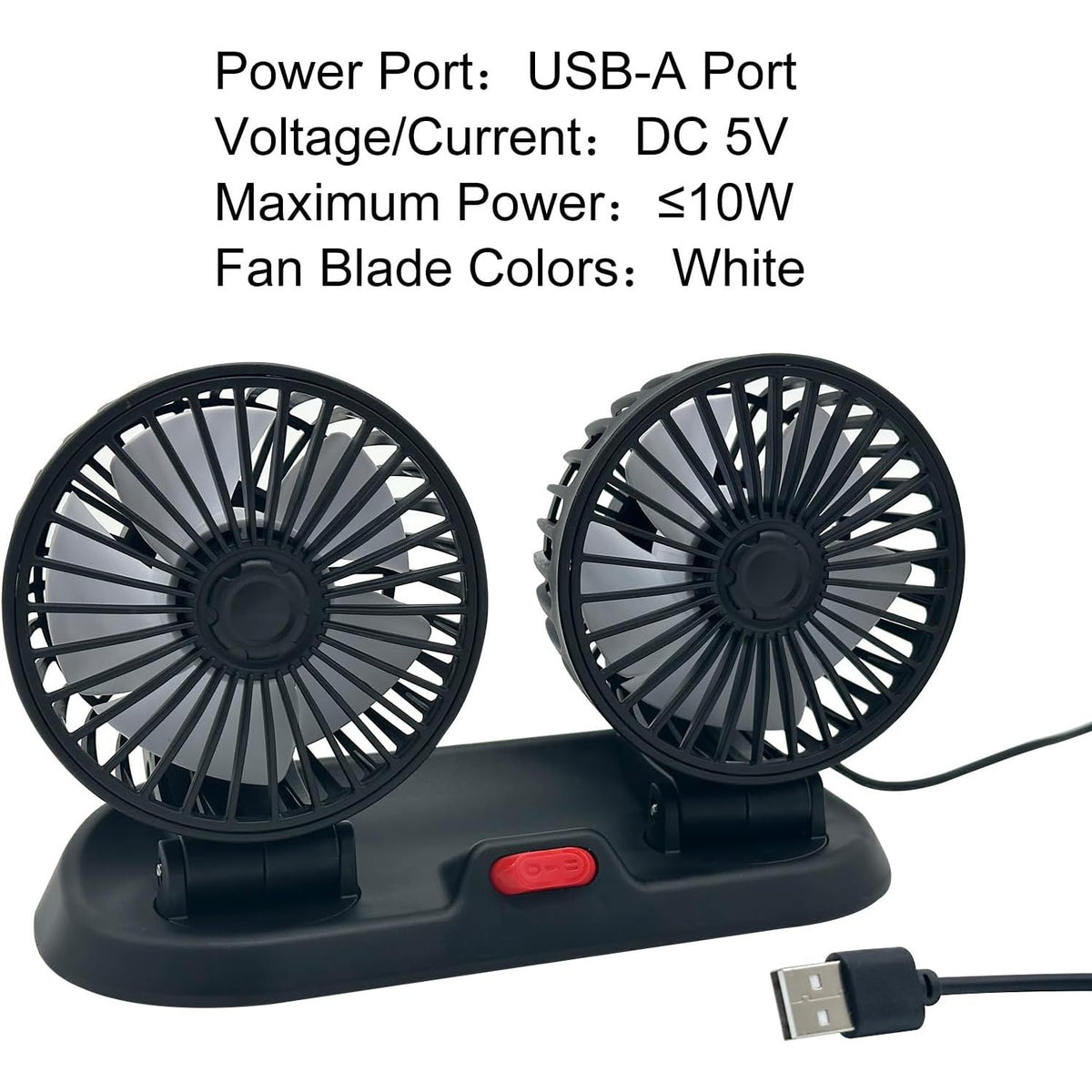Dual Head USB Car Fan Portable Vehicle Truck 360° Rotatable Auto Cooling Cooler