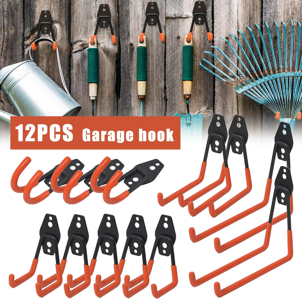 12Pack Garage Hooks Heavy Duty Wall Mount Utility Hooks Hangers for Garden Tools