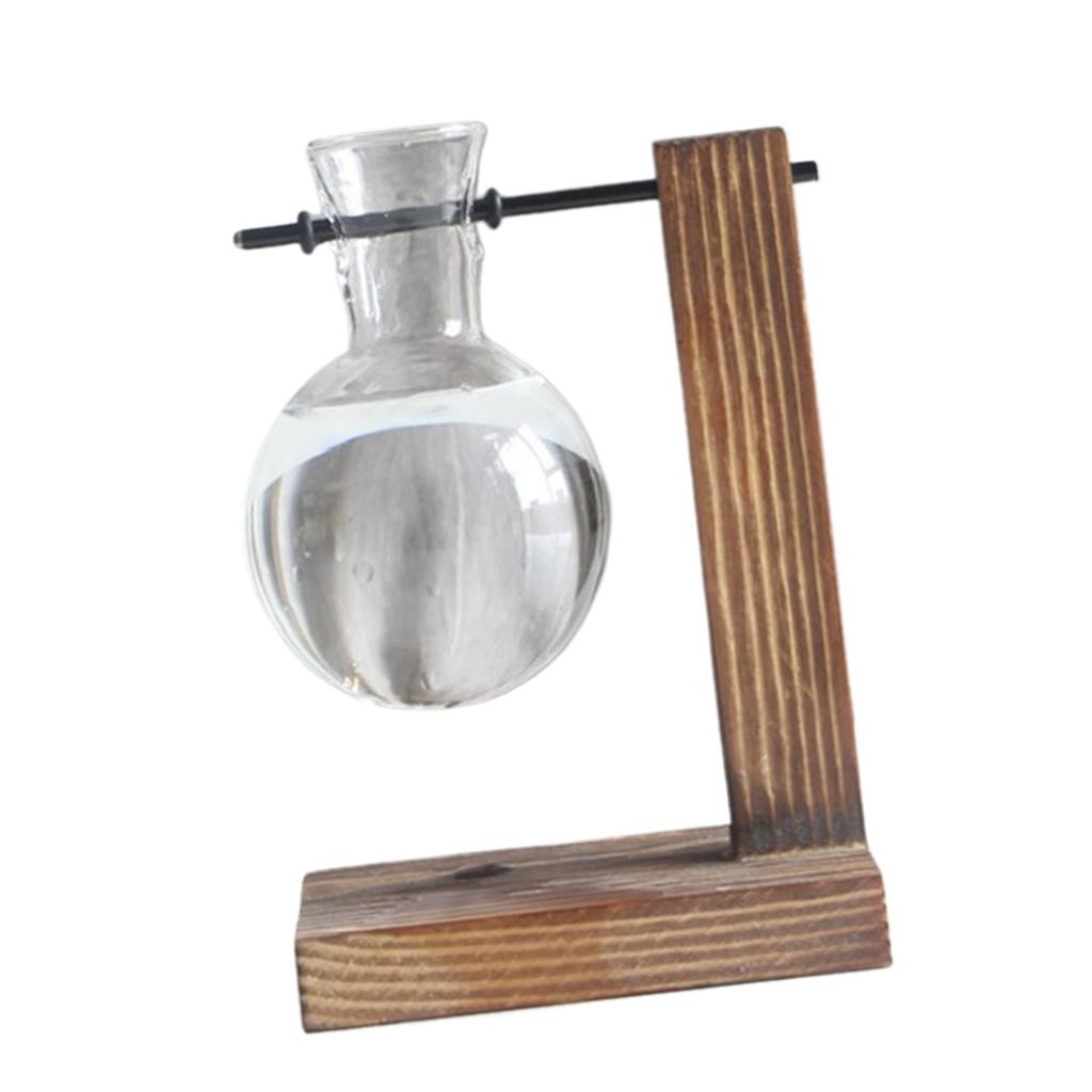 Vase with Retro Wooden Stand Propagation for s Office Desk