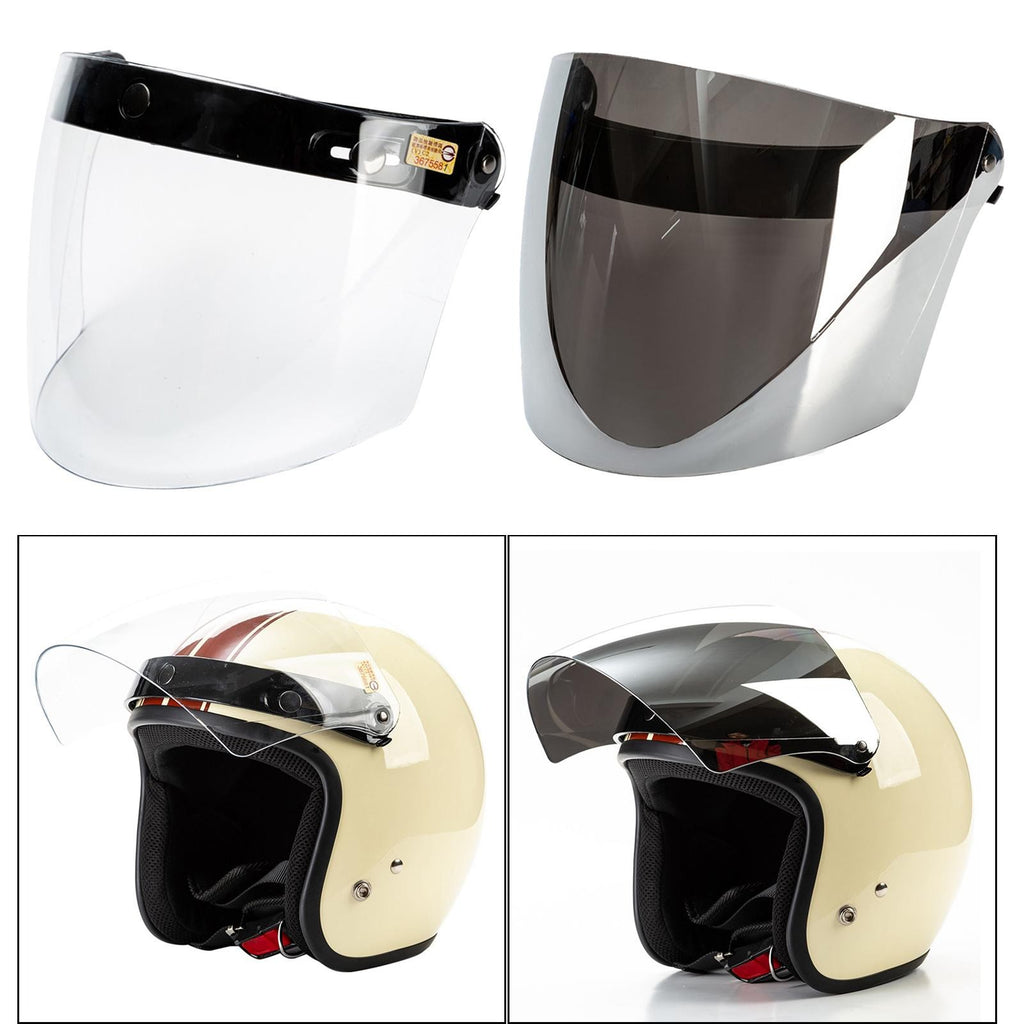 3-Snap Flip Up Motorcycle Visor Shield Lens for Open Face Motorcycle Helmets