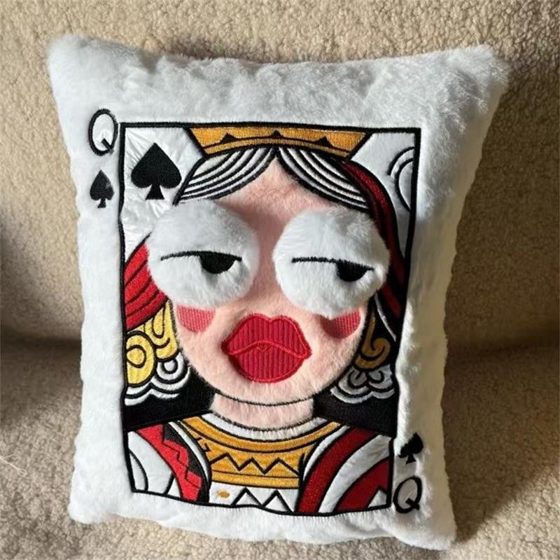 Adorable Plush Embroidered Poker Queen Cushion Soft Bed Pillow