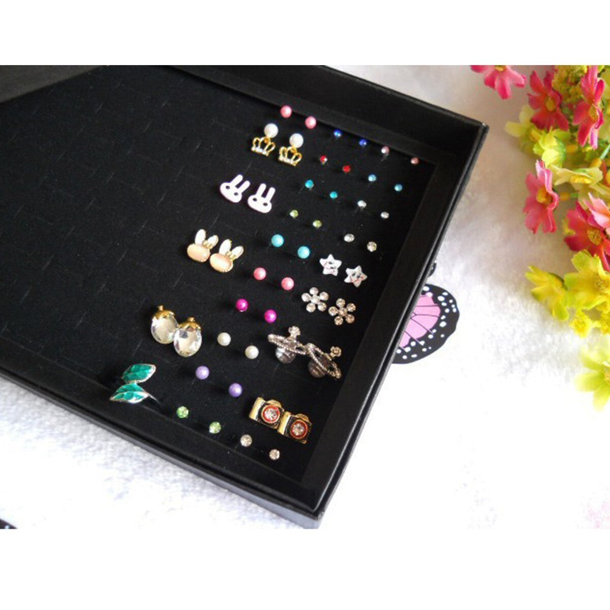 100-slot Jewelry Display Organizer Ring Case Tray Holder Earring Storage Box