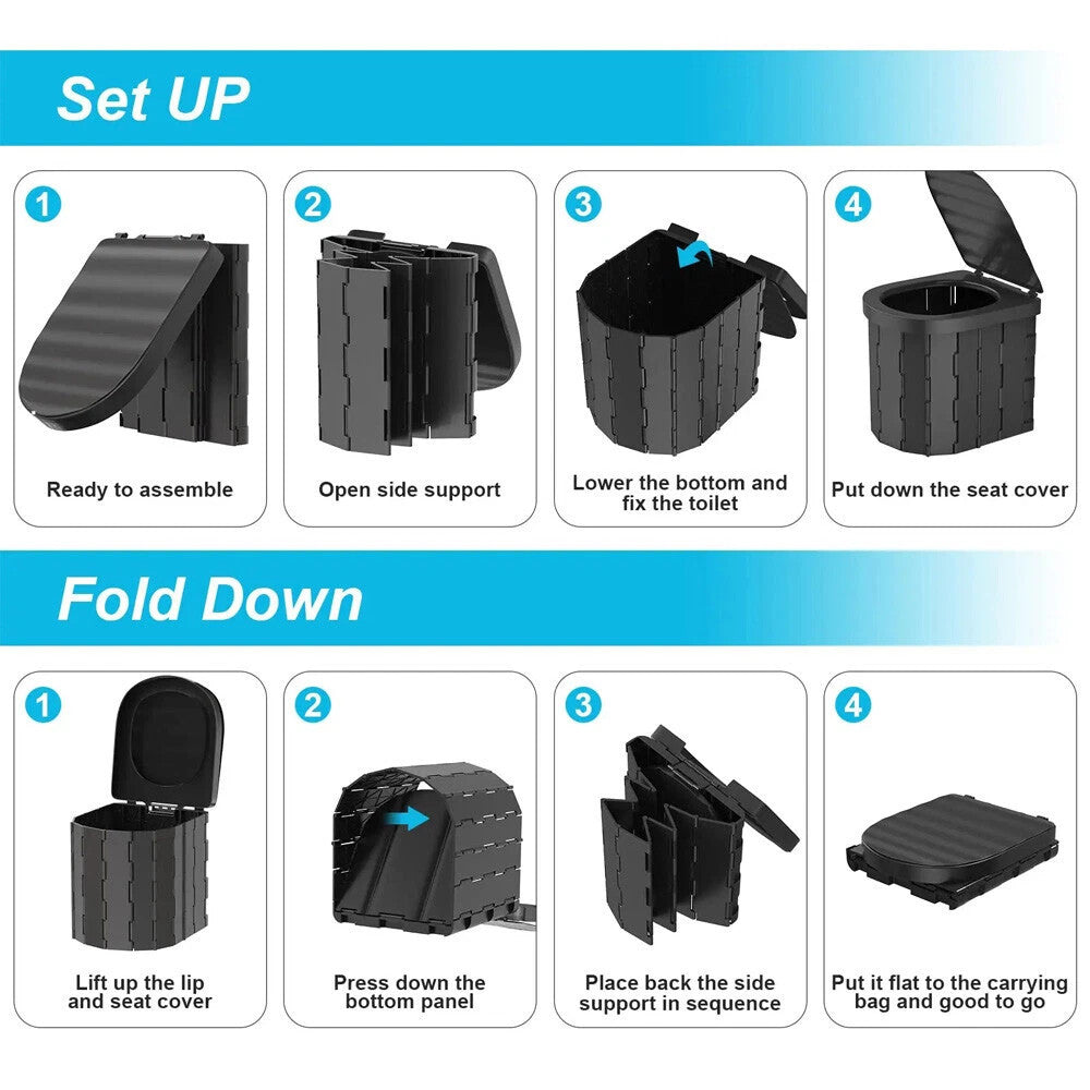 Folding Portable Camping Toilet Car Emergency Portable Travel Commode UK FAST