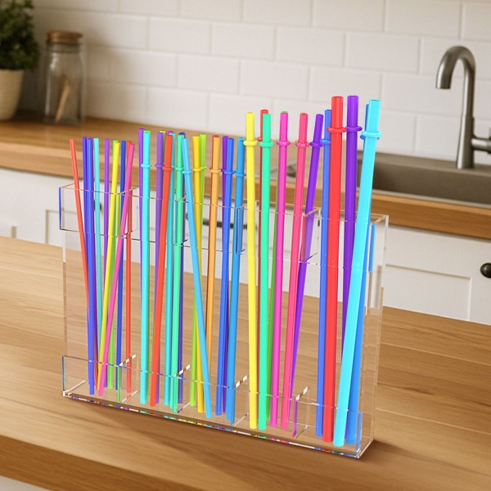 Acrylic Large Straw Holder  Reusable Straw Storage Dispenser Straws Organizer