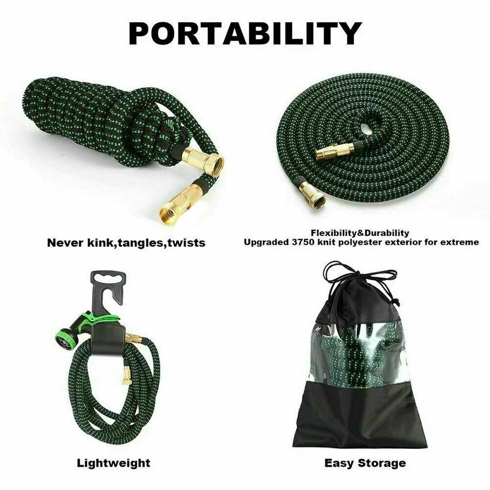 100FT 30M Expandable Garden Hose Pipe 10 Spray Nozzle Flexible Water Hose UK