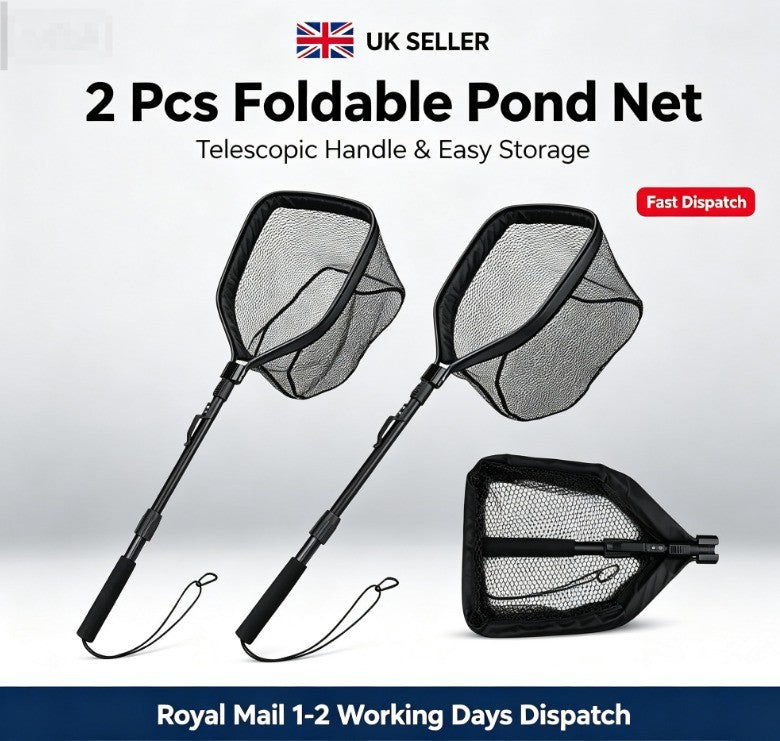 2pcs Rubber Coated Landing Net Telescopic Foldable Floating Fishing Net Trout
