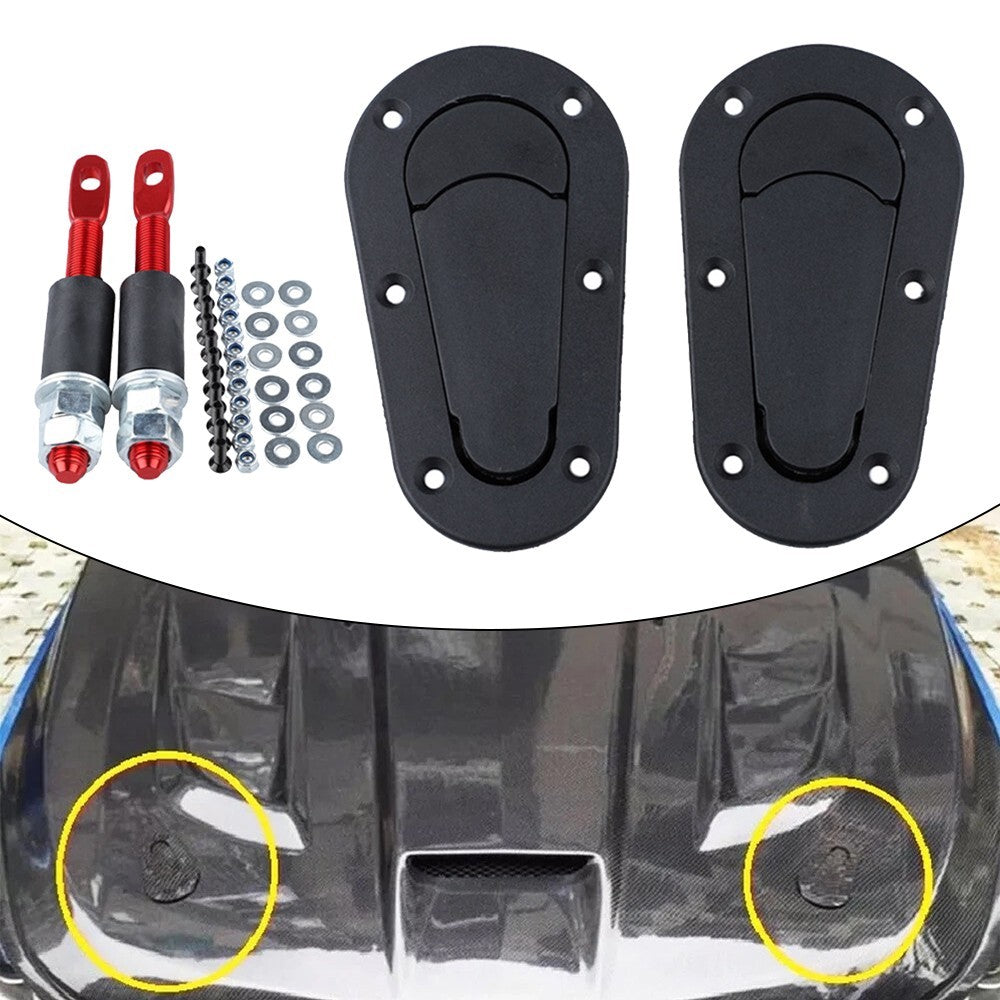 UK Motorsport Quick Release Bonnet Catches Plus Flush Locking Pin Kit Black Aero