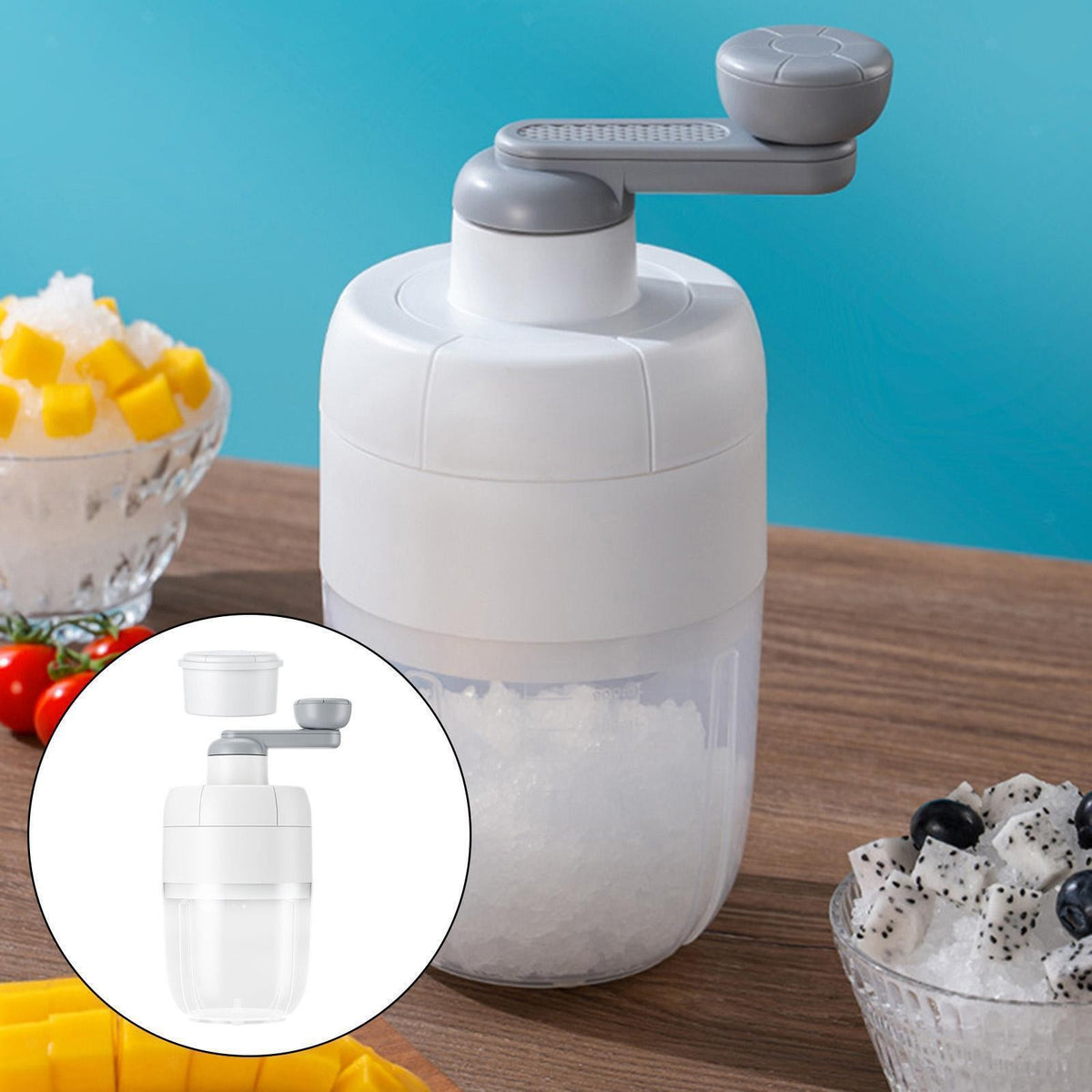 Portable Crank Ice Crusher Shaver Block Shaving Machine Manual Snow Cone Shaved