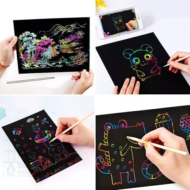 50 Sheets Scratch Art Black Magic Scratch Art Paper Boards for Kids Girls Boys