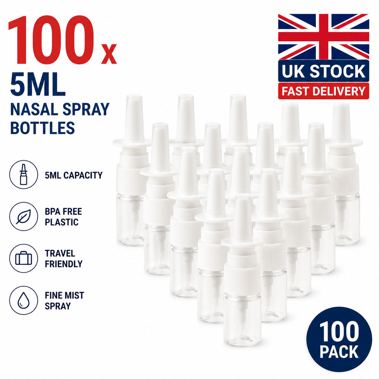 100Pcs 5ml Mini Empty Nasal Spray Bottle Clear Travel Containers for Cosmetic