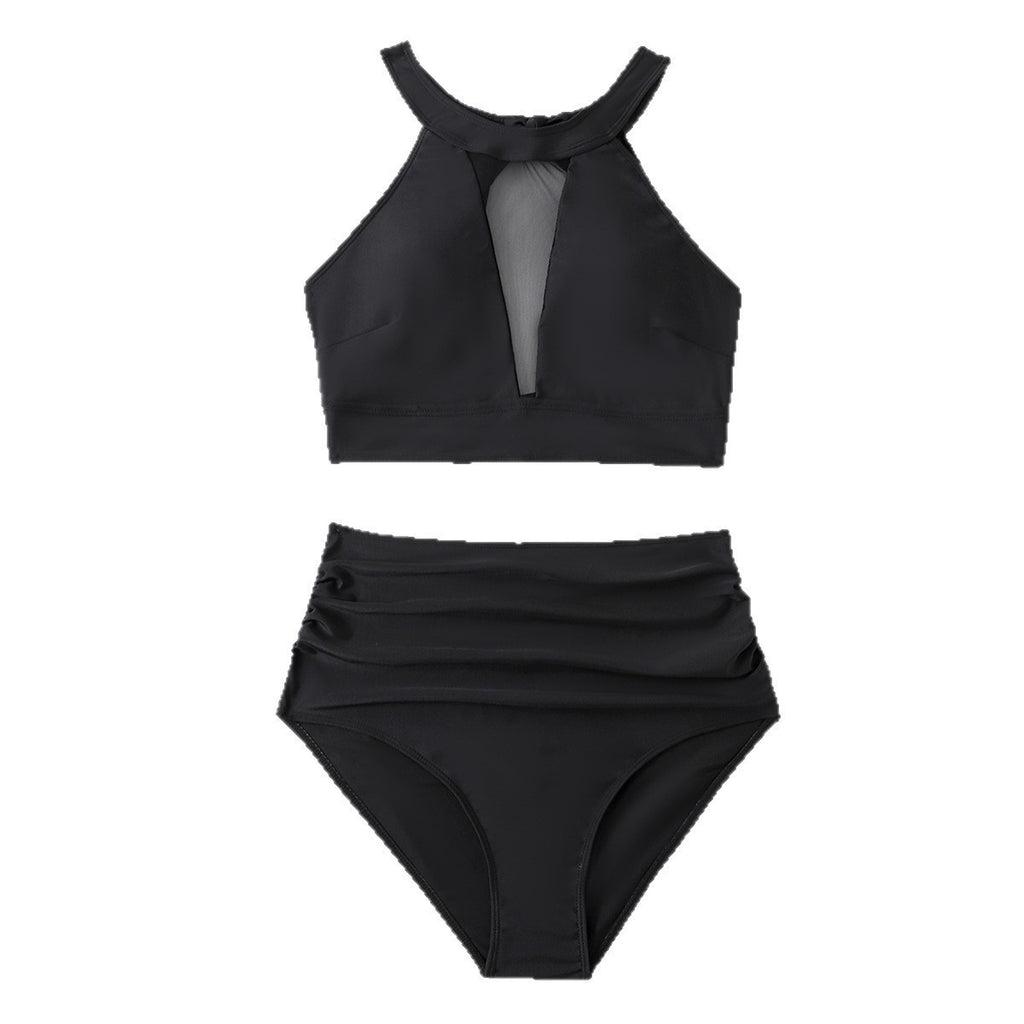Womens Plus-Size Detachable Triangle Halter-Neck Lace-Up Bikini