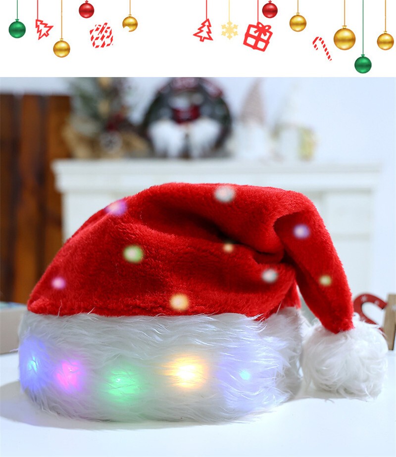 Christmas Hat Xmas Hat Headwear Props LED Santa Hat Light up Santa Hat