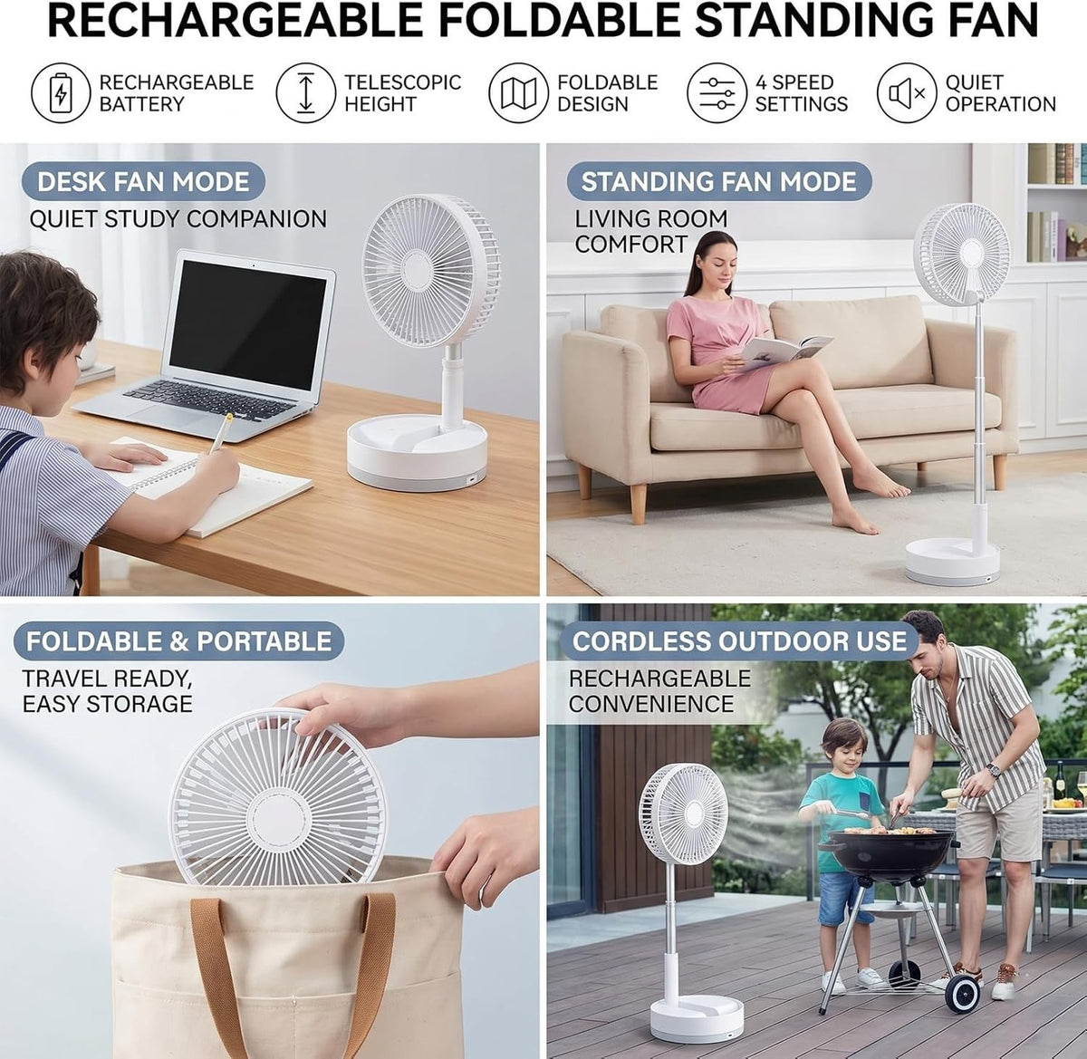 Cordless Fan, 2026 New Portable Folding and telescopic Fan 7200mah.*