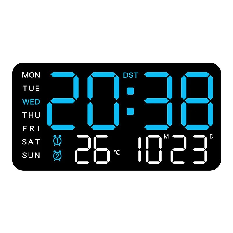 Desk Wall Clock Digital Alarm Clock LED Display with Temperature Date Week