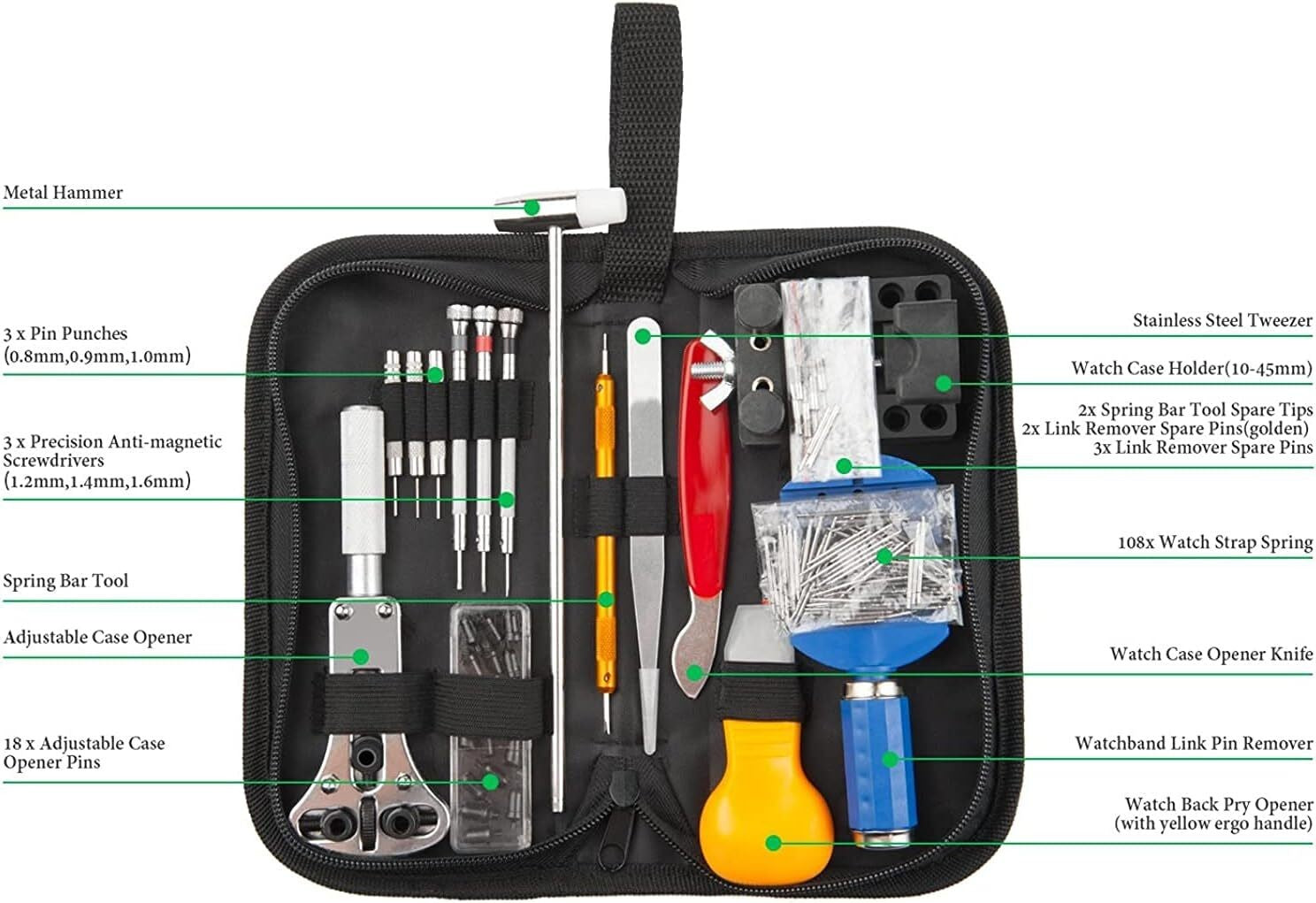 147PCS Watch Repair Tool Kit For Battery Replacement Band Tool Link Pin Remover