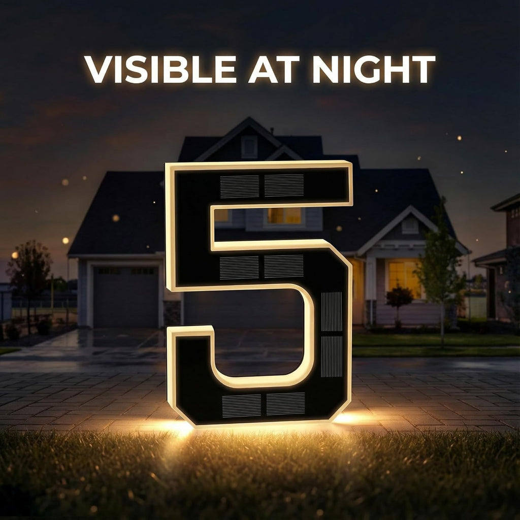 Solar LED House Numbers & Letters, 9 Inch Lighted House Numbers for Outside UK