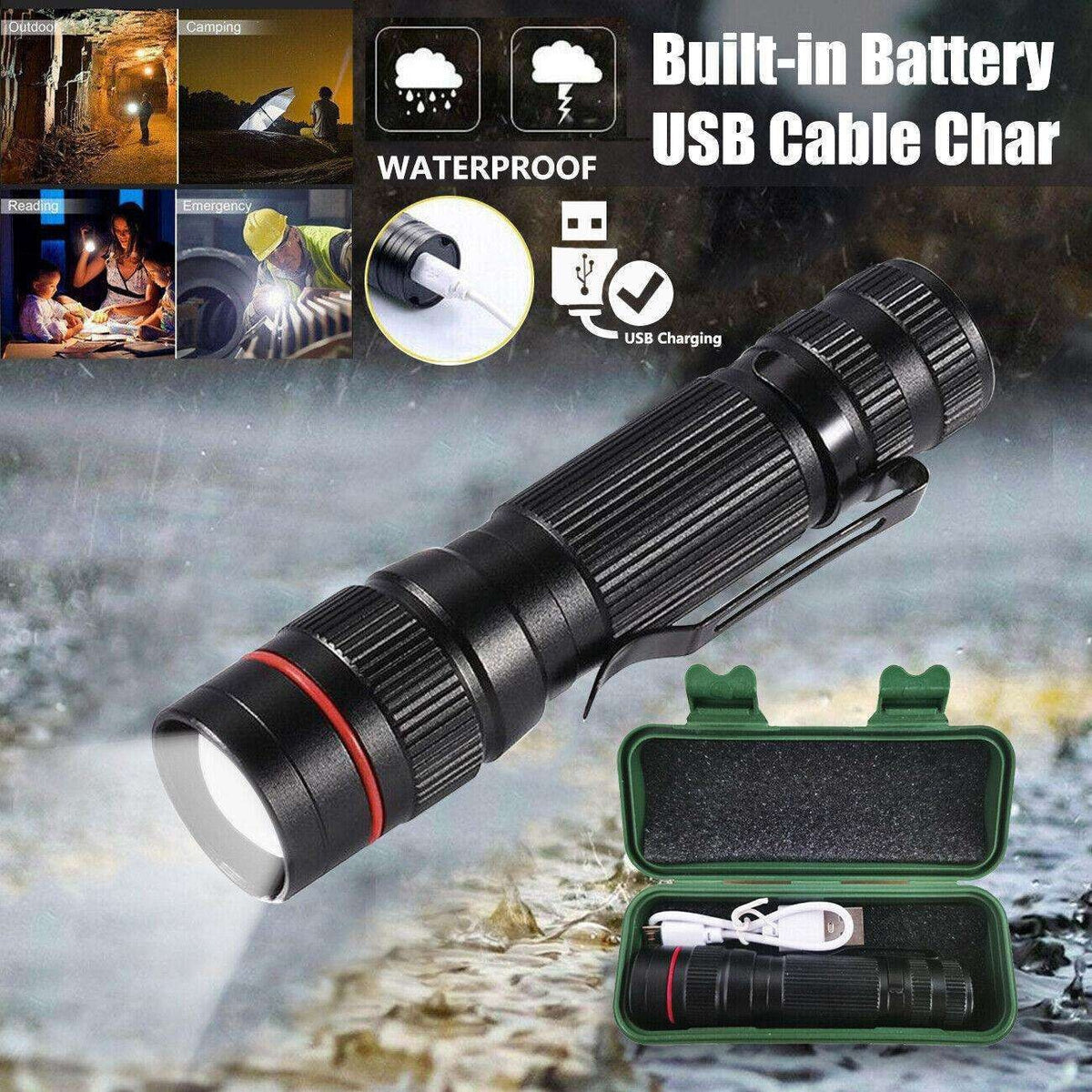MULTI USE USB Rechargeable LED Flashlight Super Bright Torch Tactical Lamp