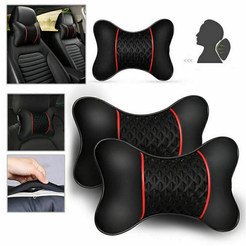 Car Seat Neck Headrest Pillow Support – Faux Leather Travel Cushion (2-Pack)