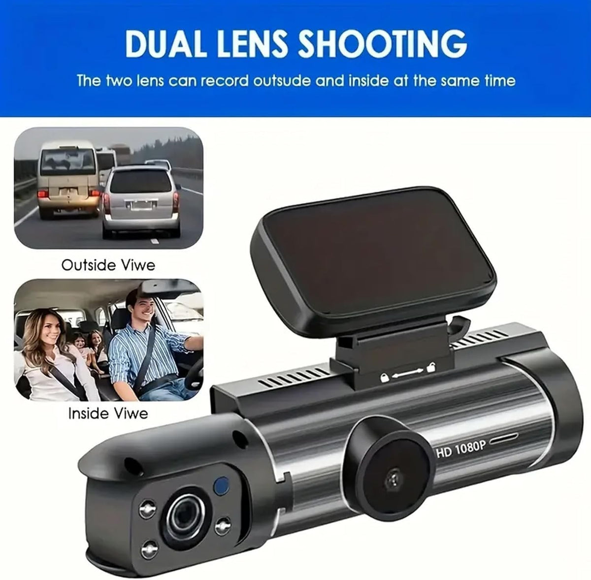 1080P G-Sensor Car Dash Cam Recorder Dual Lens DVR Camera Video with 64GB Card