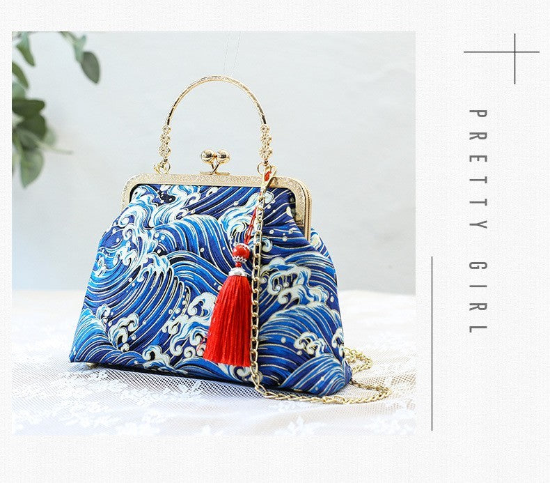 Retro Shoulder Chain Messenger Clutch Embroidered Jacquard Women's Evening Bags