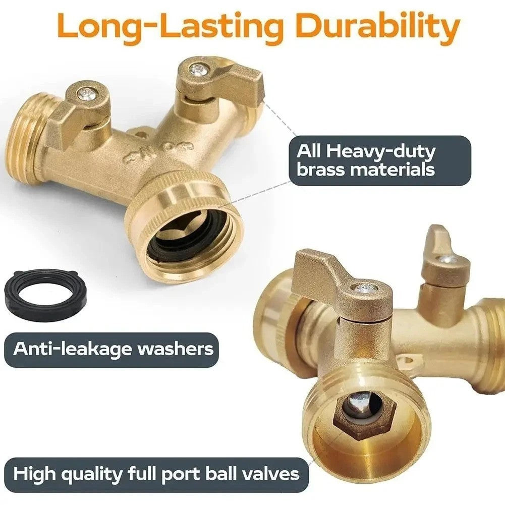 3/4" Brass Tap Splitter 2 Way Garden Hose Connector Adapter Dual Outlet