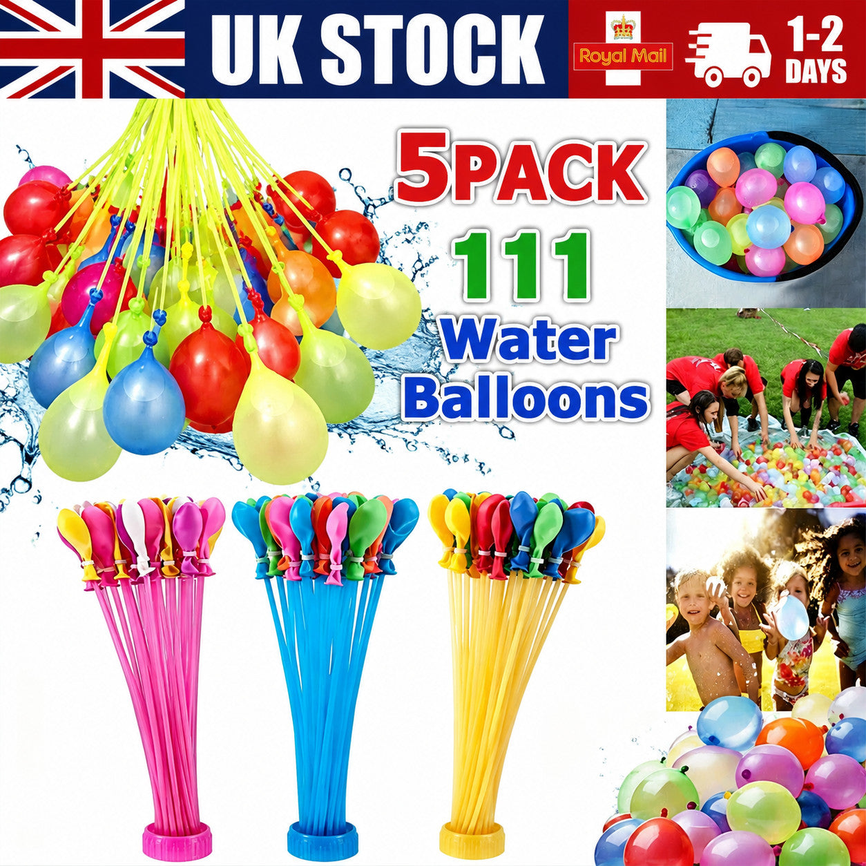 5 Packs x 111 Self Sealing Water Balloons Outdoor Garden Play Kids Party Fun