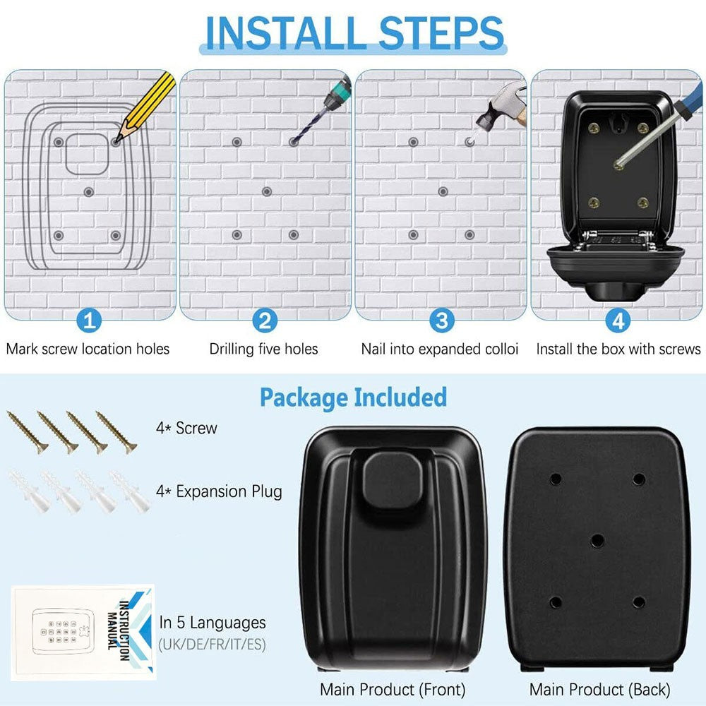 Key Lock Box with Push Button Wall Mounted Spare Key Storage Box Portable Box