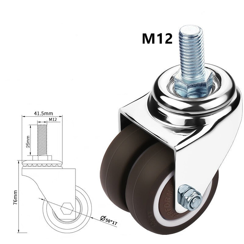 50mm 2" Heavy Duty Swivel Castor Twin Wheel Rubber Furniture Stem Caster M10/12