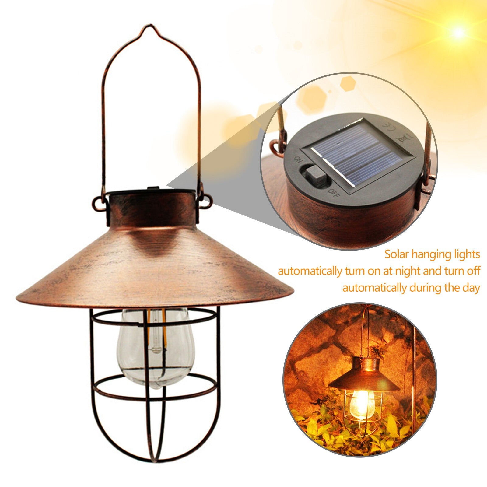 Solar Powered LED Hanging Lantern Lights Waterproof Outdoor Garden Lawn Lamp