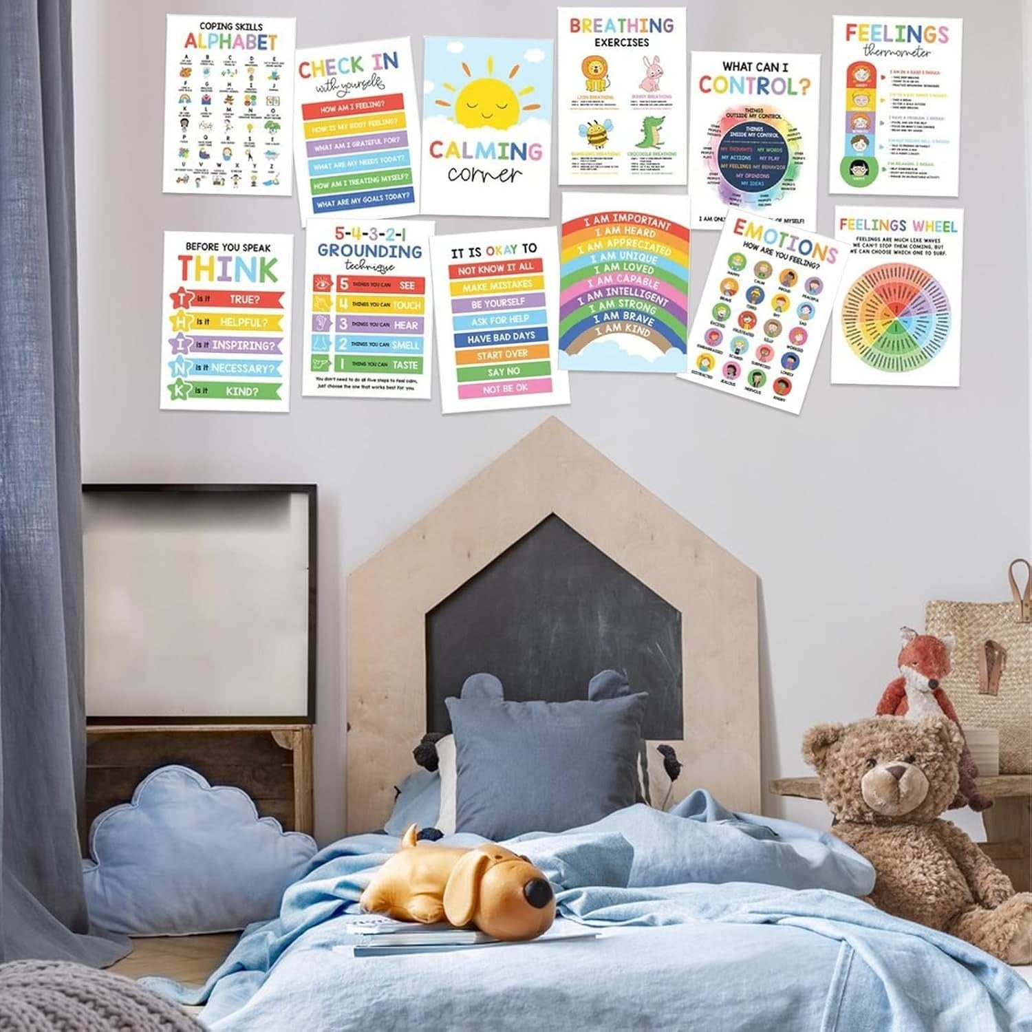12X Calming Corner Posters Kids Feelings Wheel Chart Emotions Poster Sensory
