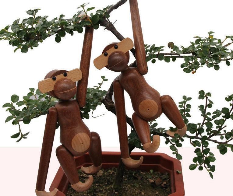 Vintage Kay Bojesen Style Teak Wood Hanging Monkey MCM Mid Century