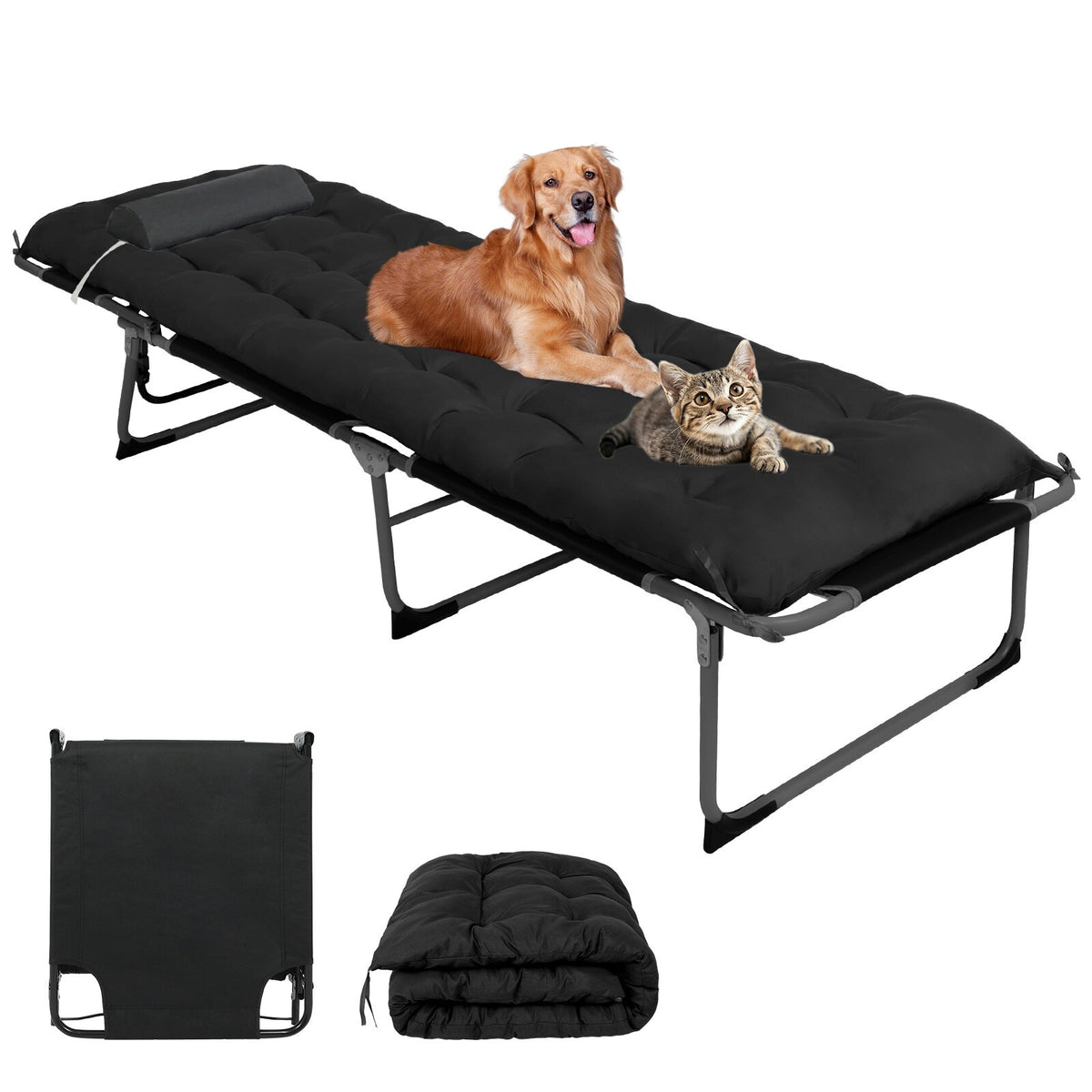 Reclining Sun Lounger Garden Folding Chair Recliner Beach Camping Bed with mat