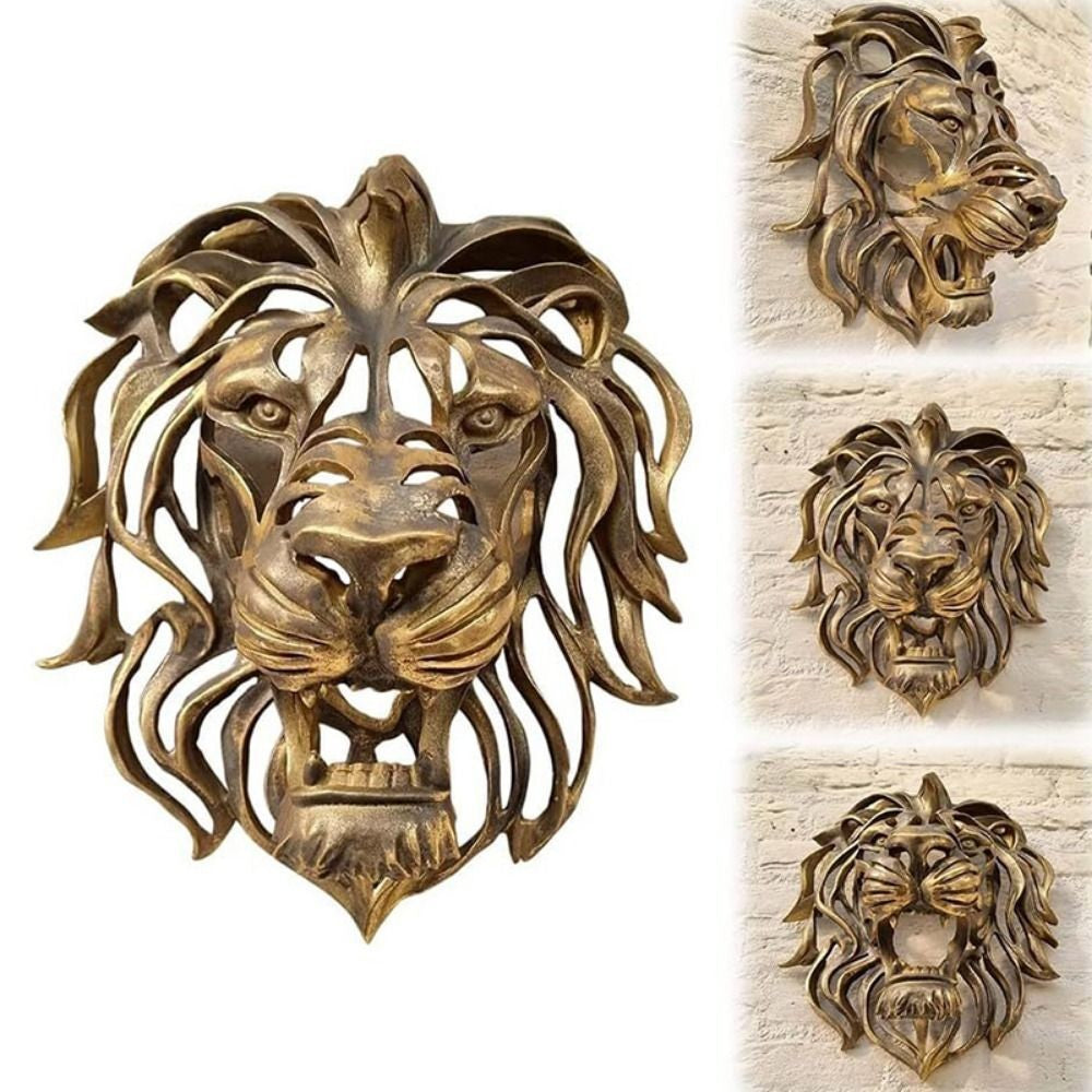 Gold Lion Head Wall Sculpture Art Ornament Luxury Home Mounted Decor Statue