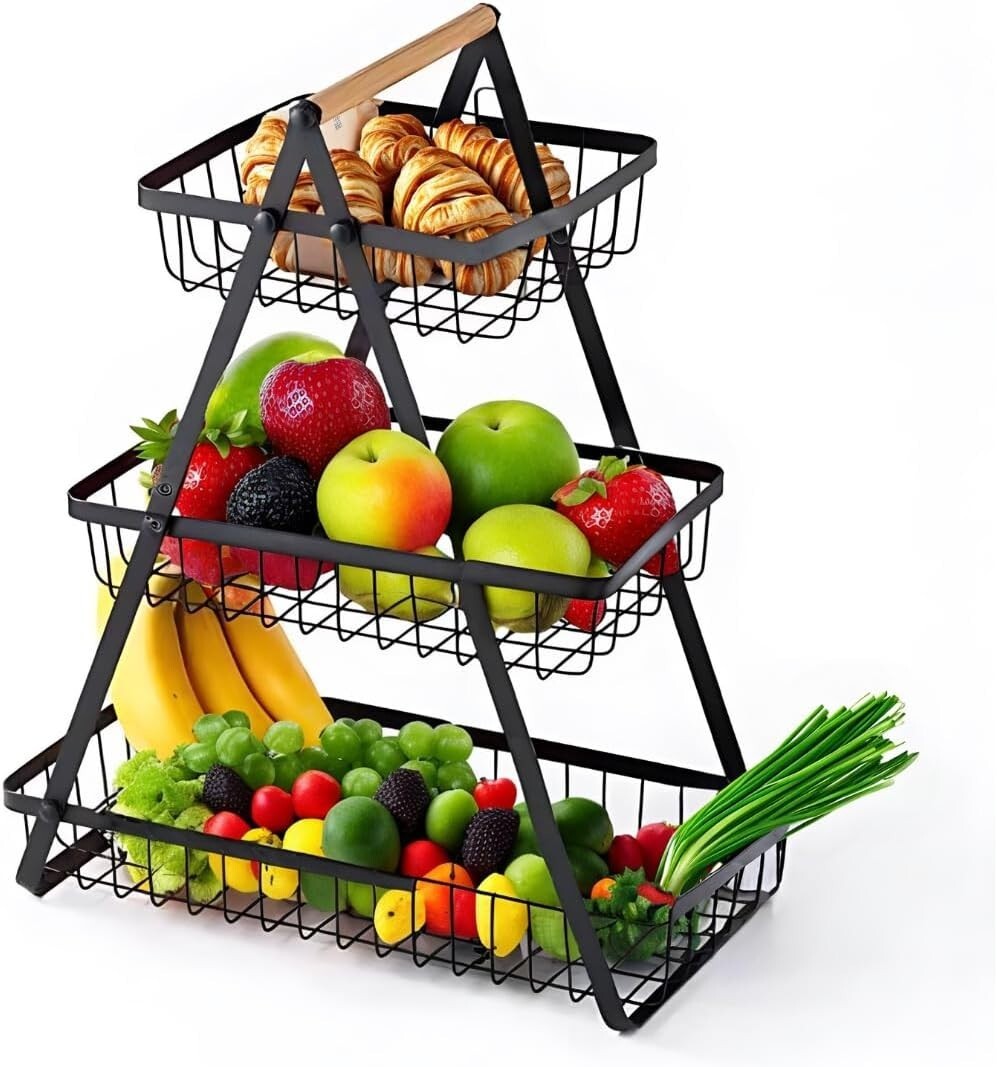 3 Tier Fruit Storage Basket Countertop Kitchen Bread Vegetable Fruit Bowl Rack